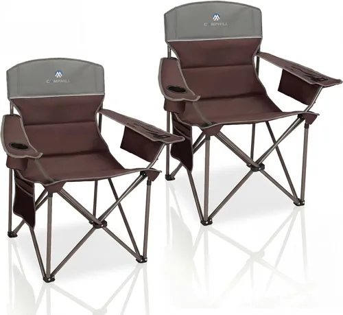 Miniatura 7 de Paquete de 2 sillas plegables para campamento: silla acolchada de gran tamaño para adultos, plegable para exteriores, campamento, pesca y jardín