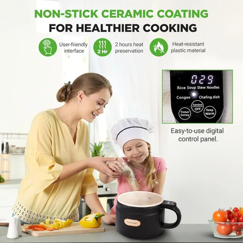 Miniatura 3 de NutriChef Arrocera eléctrica portátil de 1.6 cuartos y máquina de almuerzo Revestimiento de cerámica multifuncional y antiadherente Panel