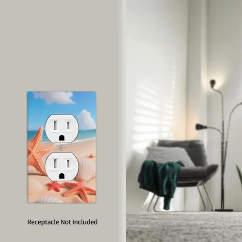 Miniatura 5 de Cubierta de placa de interruptor de luz de salida dúplex de estrella de mar para decoración de placa de pared para el hogar, dormitorio, cocina