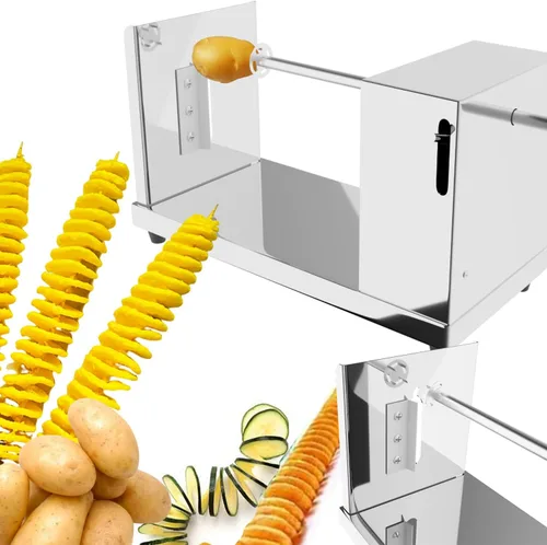 Miniatura 5 de Cortador de papas en espiral, cortador de papas fritas, cortador manual de papas rizadas de acero inoxidable, papas fritas rizadas, pepinos