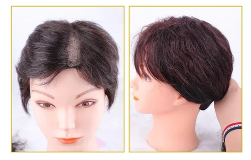 Miniatura 3 de 3 x 4.7 pulgadas con clip superior para mujer, cabello humano ligeramente rizado con flequillo lateral, color marrón oscuro, 10 pulgadas