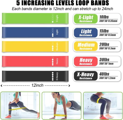 Miniatura 3 de Juego de 23 bandas de resistencia para entrenamiento, 5 bandas apilables para ejercicio, 5 bandas de resistencia en bucle, 2 deslizadores de núcleo