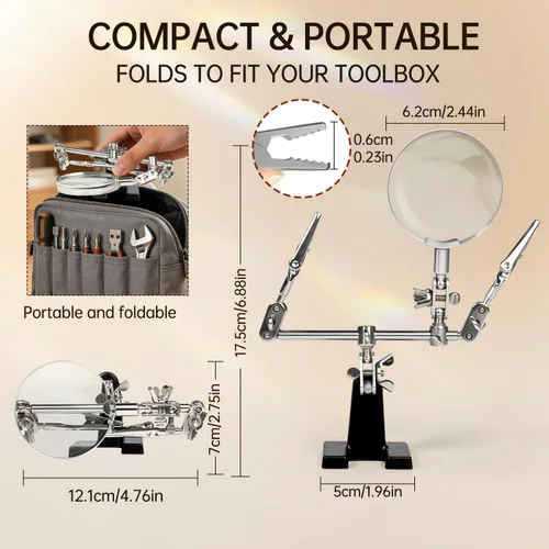 Miniatura 7 de AORAEM Lupa de manos de ayuda con clips de cocodrilo ajustables dobles en estación de soldadura de lupa 2.5X para manualidades, pasatiempos, micro