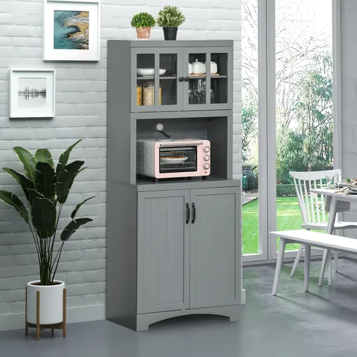 Miniatura 2 de HOMCOM Armario de cocina, gabinete de despensa de 70 pulgadas con puerta enmarcada de vidrio, armario de almacenamiento con estantes ajustables