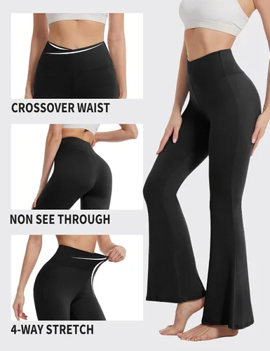 Miniatura 9 de ZOOSIXX Pantalones de yoga acampanados para mujer, leggings cruzados suaves con corte de bota