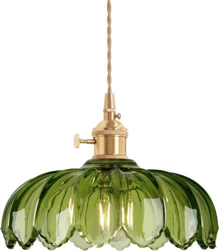 Miniatura 33 de Shenmoyl Lámpara colgante con pantalla de vidrio transparente a rayas, luz colgante vintage de latón, luz colgante ajustable para cocina, isla