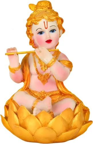 TIED RIBBONS Estatua de bebé Krishna de resina de 5.2 pulgadas | Ídolo de Laddu Gopal | Ídolo de Krishna para mandir del hogar, decoración de