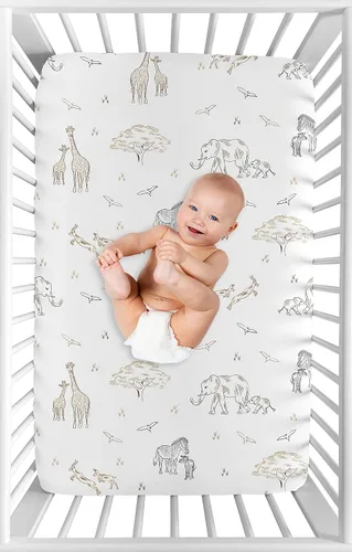 Miniatura 3 de Sweet Jojo Designs Jungle Safari Animales Niño Niña Mini Cuna Sábana Ajustable Bebé Guardería Portátil Cuna Pack Jugar Marrón Taupe Negro y Blanco