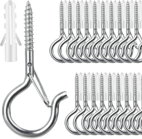Miniatura 14 de Q Hangers 25 PCS Ganchos de Rosca para Luces de Cadena de Exteriores, Cesta Colgante Giratoria Ganchos para Luces de Patio con Hebilla Segura Gancho