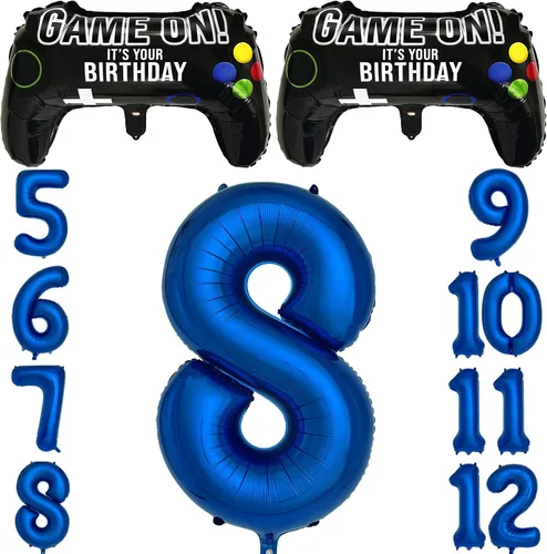 Miniatura 8 de Suministros de fiesta de videojuegos azul marino para decoración de fiesta de 5º cumpleaños para niños, 2 paquetes de globos de juego con globo azul
