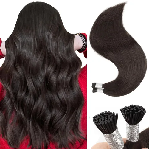 Miniatura 15 de Sixstarhair Extensiones de cabello humano de queratina con punta en I de 14 pulgadas, color marrón chocolate, extensiones de cabello lacio y sedoso