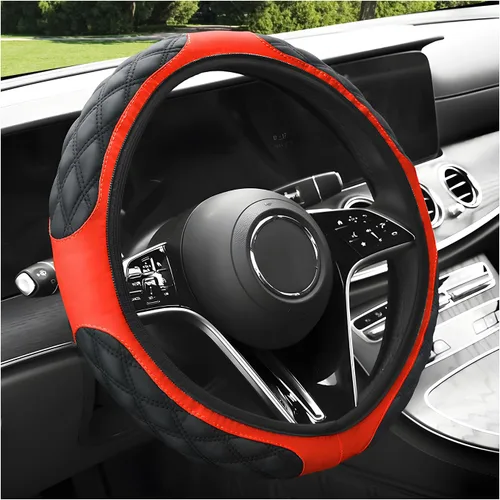 Miniatura 7 de povtii Funda para volante de automóvil, 15 pulgadas, cuero antideslizante, protector de volante de automóvil, alfombrillas de funda suave universal
