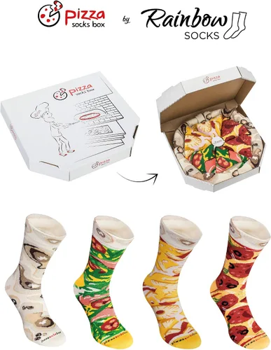 Miniatura 2 de PIZZA CALCETINES BOX 4 pares MIX Hawaii Italian Pepperoni Calcetines de algodón hechos en la UE