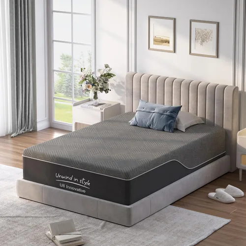 Miniatura 16 de Colchón de espuma viscoelástica de tamaño matrimonial, colchón de 10 pulgadas con té verde para aliviar la presión, cama firme media en una caja