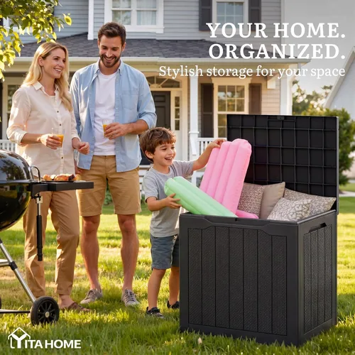 Miniatura 3 de YITAHOME Caja de cubierta para exteriores de 32 galones, caja de almacenamiento impermeable con tapa y lateral bloqueables, contenedor