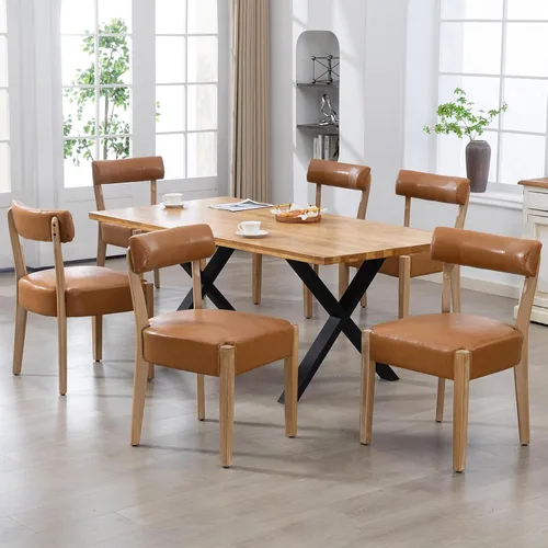 Miniatura 20 de ZJhome Sillas de comedor, paquete de 2 sillas de cocina de madera modernas de mediados de siglo con tapicería de lino, diseño tejido de respaldo