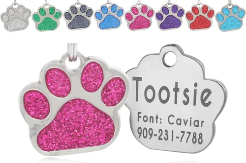 Etiquetas de identificación para mascotas de acero inoxidable grabadas con láser, personalizadas para perros y gatos, etiqueta redonda con hueso y