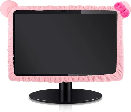 Remagr 1 pieza Funda para monitor de computadora de 20 a 29 pulgadas con diseño de orejas de gato, cubierta de polvo para monitor rosada y peluda,