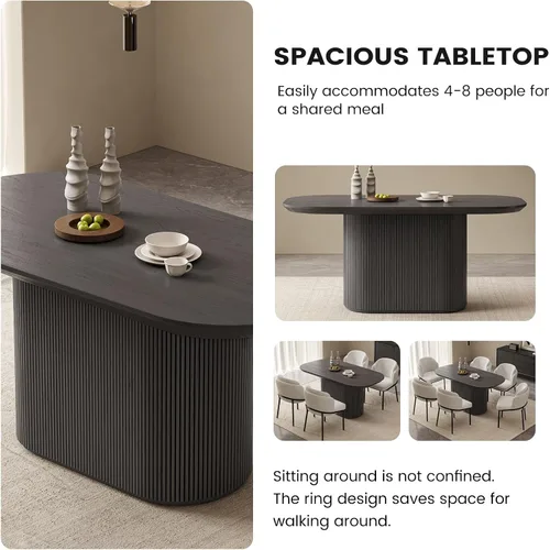 Miniatura 3 de Guyii Juego de mesa de comedor ovalada de 63 pulgadas con sillas, juego de mesas de comedor de 6 asientos para 7 piezas, juego de mesa de comedor