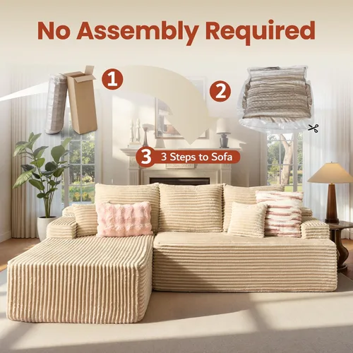 Miniatura 5 de ovios Sofá seccional Cloud de 96 pulgadas con chaise en forma de L, sofá modular moderno con asiento profundo, sofás tapizados para sala de estar