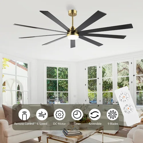 Miniatura 4 de LEDLUX Ventilador de techo con motor CC de 84 pulgadas con luz, control remoto de 6 velocidades, motor reversible, moderno ventilador de techo de 9