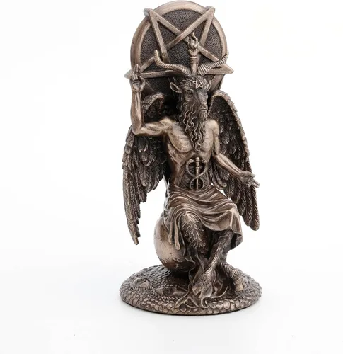 Miniatura 2 de Veronese Design Baphomet de 8 1/2 pulgadas sentado en el globo caído Wiccan Estatua de resina acabado de bronce