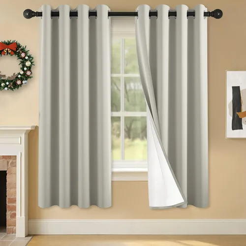 Miniatura 32 de 2 paneles de cortinas 100% opacas, cortinas ligeras con aislamiento térmico con ojales para dormitorio, sala de estar, tratamiento de ventana