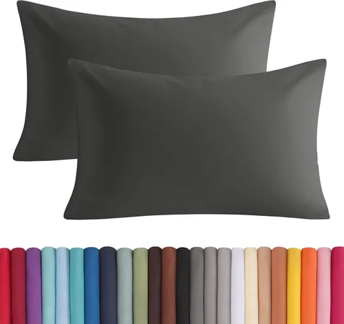 BEDSUM Juego de 2 fundas de almohada de microfibra tamaño Queen, suaves, resistentes a las arrugas y de fácil cuidado con cierre de sobre para Gris