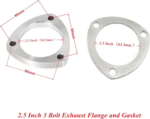 Miniatura 2 de Rwraps Brida y junta de escape de 3 pernos de 2.5 pulgadas, brida de escape de acero inoxidable con pernos y tuercas de brida