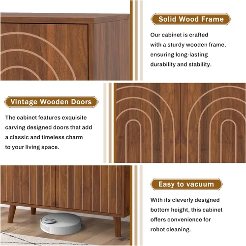 Miniatura 5 de weselon Gabinete Accent con Líneas Talladas, Aparador Moderno con Estantes Ajustables, Gabinetes de Almacenamiento Decorativos para Dormitorio, Sala