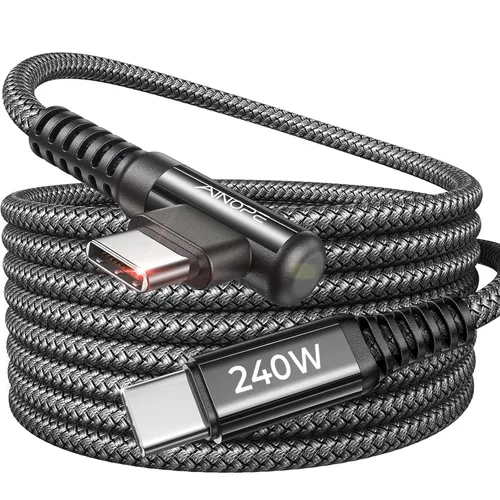 Miniatura 14 de AINOPE Cable USB C a USB C de 240W (6.6 pies, paquete de 2, USB C Chubby) Cable de carga rápida USB C a USB C, cable cargador USB C en ángulo recto