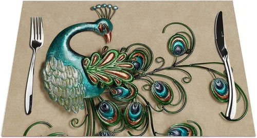 Miniatura 8 de Juego de 4 manteles individuales con diseño de caballo marino, color azul y marrón, resistentes al calor, para mesa de comedor, antideslizantes, 18