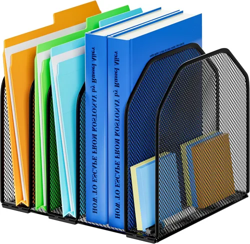 Miniatura 8 de FUCDTEFC Organizador de archivos de escritorio, organizador de escritorio vertical ajustable de 5 secciones, clasificador de archivos, estante