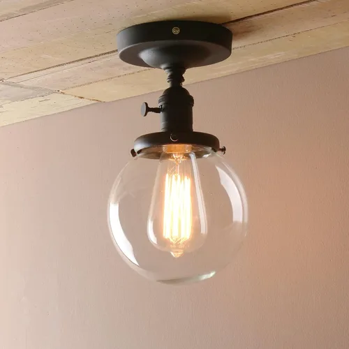 Miniatura 8 de Pathson lámpara de techo estilo industrial antiguo de 5.9 pulgadas con panel de montaje con bola de cristal transparente, negro, 60.00watts, 120.00
