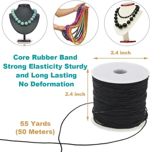 Miniatura 3 de EuTengHao Cordón elástico de nailon, cordón decorativo de satén negro para hacer pulseras, collares y joyas (0.059 in x 55 yardas)