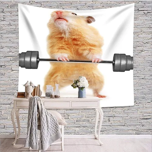Miniatura 3 de Moslion Tapiz divertido de ratones pequeños lindos animales hámster, gimnasio, deporte, humor, mascota, fuerte resistencia, tapiz colgante de pared