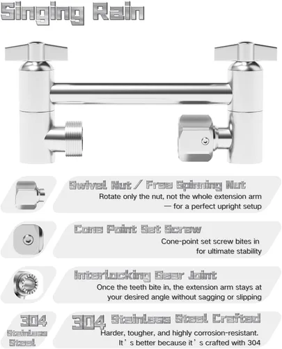 Miniatura 4 de Brazo de extensión para cabezal de ducha ajustable de 5 pulgadas, con tornillo de fijación con seguro, de latón cromado con ángulo ajustable