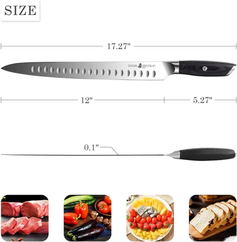 Miniatura 3 de TUO Cuchillo de pechuga de pavo, cuchillo de rebanar de 12 pulgadas, acero alemán 1.4116 de alto carbono, mango ergonómico de madera de Pakka