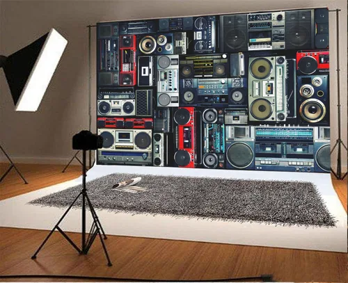 Miniatura 2 de AOFOTO Fondo de pared vintage de 5 x 3 pies de estilo retro de los años 80, amplificador nostálgico antiguo de música, audio antiguo, altavoz bajo