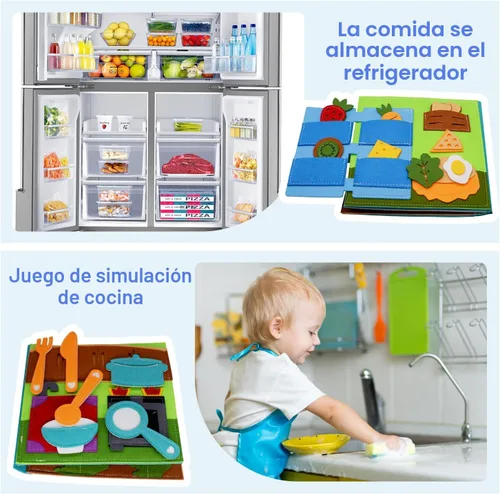 Miniatura 5 de BizyKoady - Libro de actividades de fieltro Montessori para niños pequeños, libro silencioso de juego de simulación, aprendizaje temprano