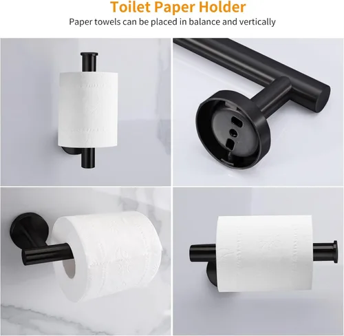 Miniatura 4 de Cilee Juego de 10 accesorios de baño negro mate, anillo de barra de toalla negro de 24 pulgadas+soporte para papel higiénico+gancho para toalla