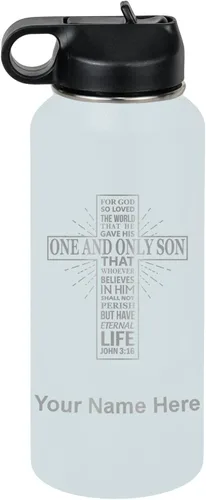 Miniatura 13 de LaserGram Botella de agua personalizada, versículo bíblico John 3-16, acero inoxidable de doble pared aislada al vacío con popote superior, regalo