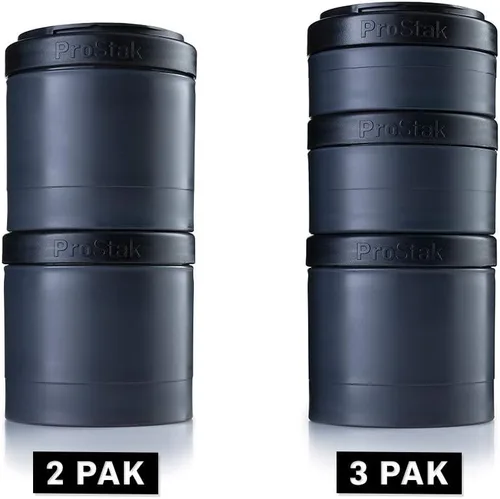 Miniatura 9 de BlenderBottle ProStak frascos de almacenamiento Twist n' Lock de expansión 2 paquetes con bandeja para pastillas, todo negro