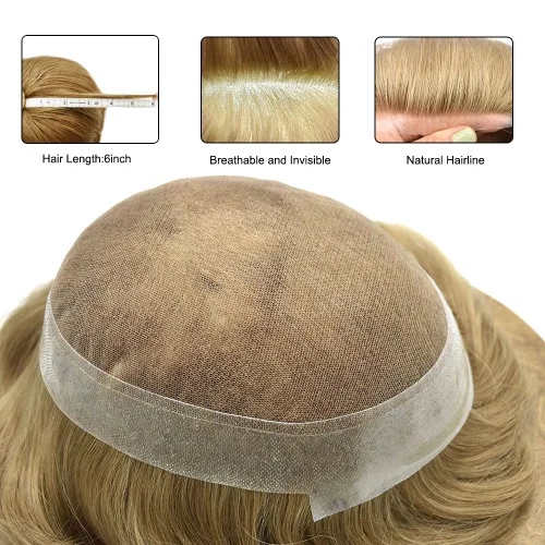 Miniatura 6 de Toupee para hombres Piezas de cabello humano real Encaje suizo para hombres Toupee unidades de cabello humano europeo para hombres Hairpieces