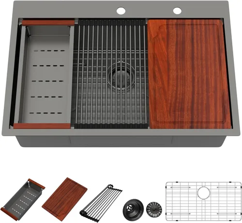 Miniatura 18 de Fregadero de cocina para exteriores, 21 x 20 pulgadas, fregadero de barra para exteriores, fregaderos de cocina de acero inoxidable de montaje