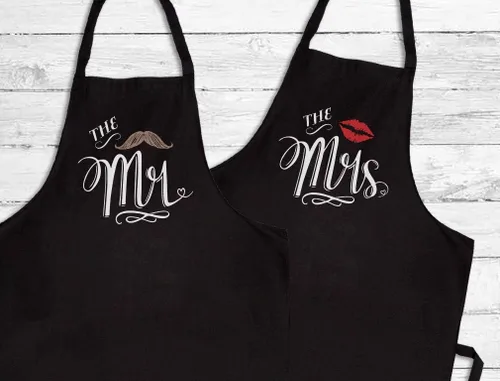 Miniatura 5 de Delantales de Mr. and Mrs. con bigote y labios rojos, regalo para parejas, aniversario de boda, recién casados, delantales de chef de cocina para él