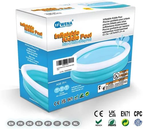 Miniatura 3 de Piscina inflable para niños, piscina de barandilla de 60 x 16 pulgadas de grosor para niños, piscina inflable azul y blanca para juegos de fiesta