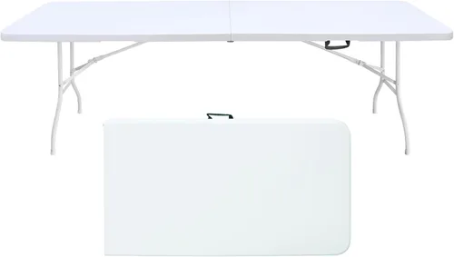 Mesa plegable portátil de plástico de 4 pies/6 pies/8 pies, mesa de picnic y comedor de alta resistencia, color blanco y negro, plegable a la mitad