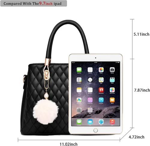 Miniatura 3 de I IHAYNER - Bolsos de cuero para mujer con correa para llevar al hombro asas cortas y pompón