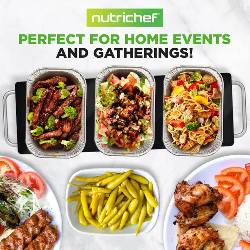 Miniatura 7 de NutriChef Placa eléctrica portátil para alimentos, bandeja de calentamiento de acero inoxidable y calentador de platos con parte superior de vidrio